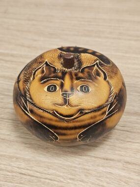 Cat Gord Hand-Carved Trinket Box in Brown 2.5" x 3"